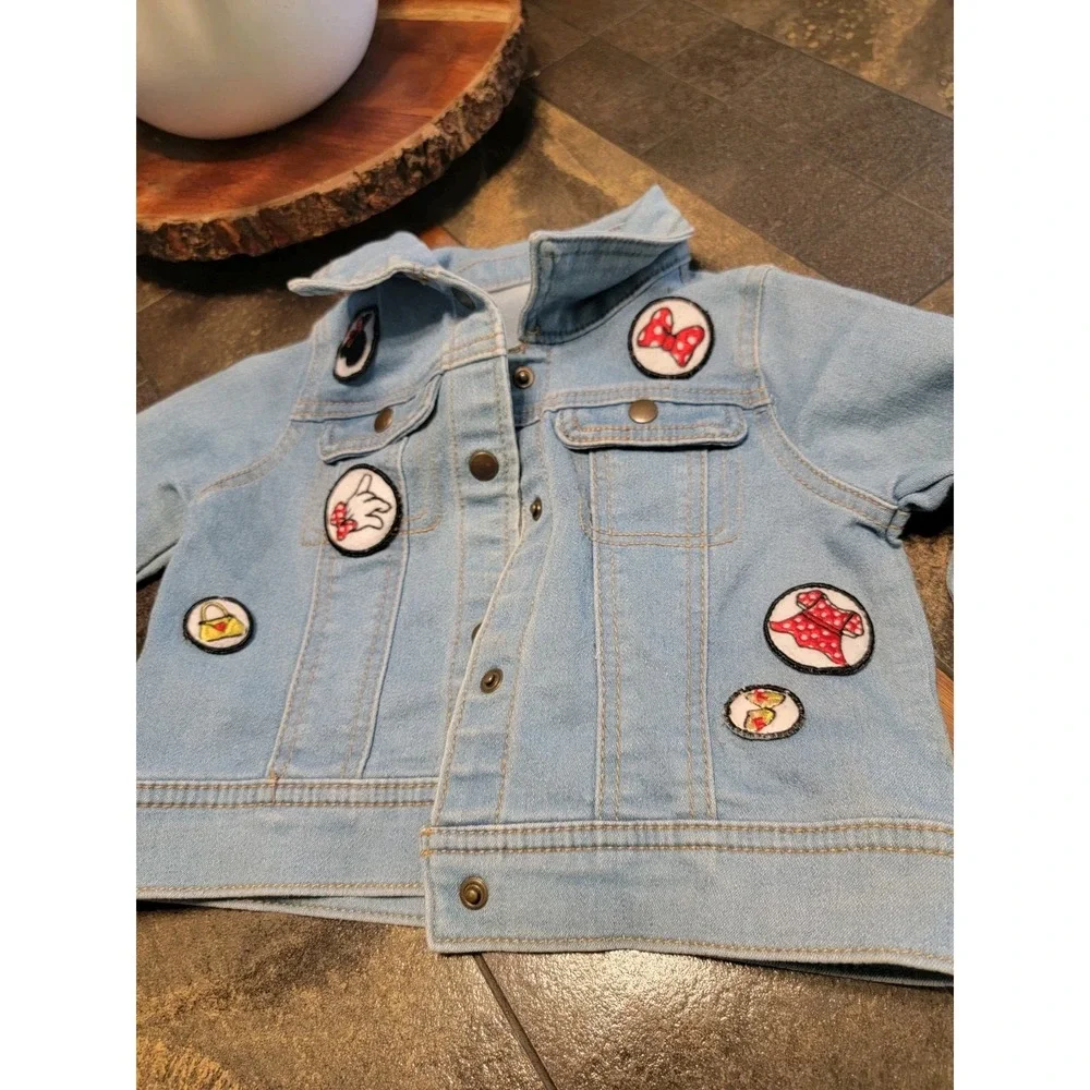 Minnie Mouse Denim Jean Jacket Tutu Couture Girls Sz 3T  Applique Patches Disney